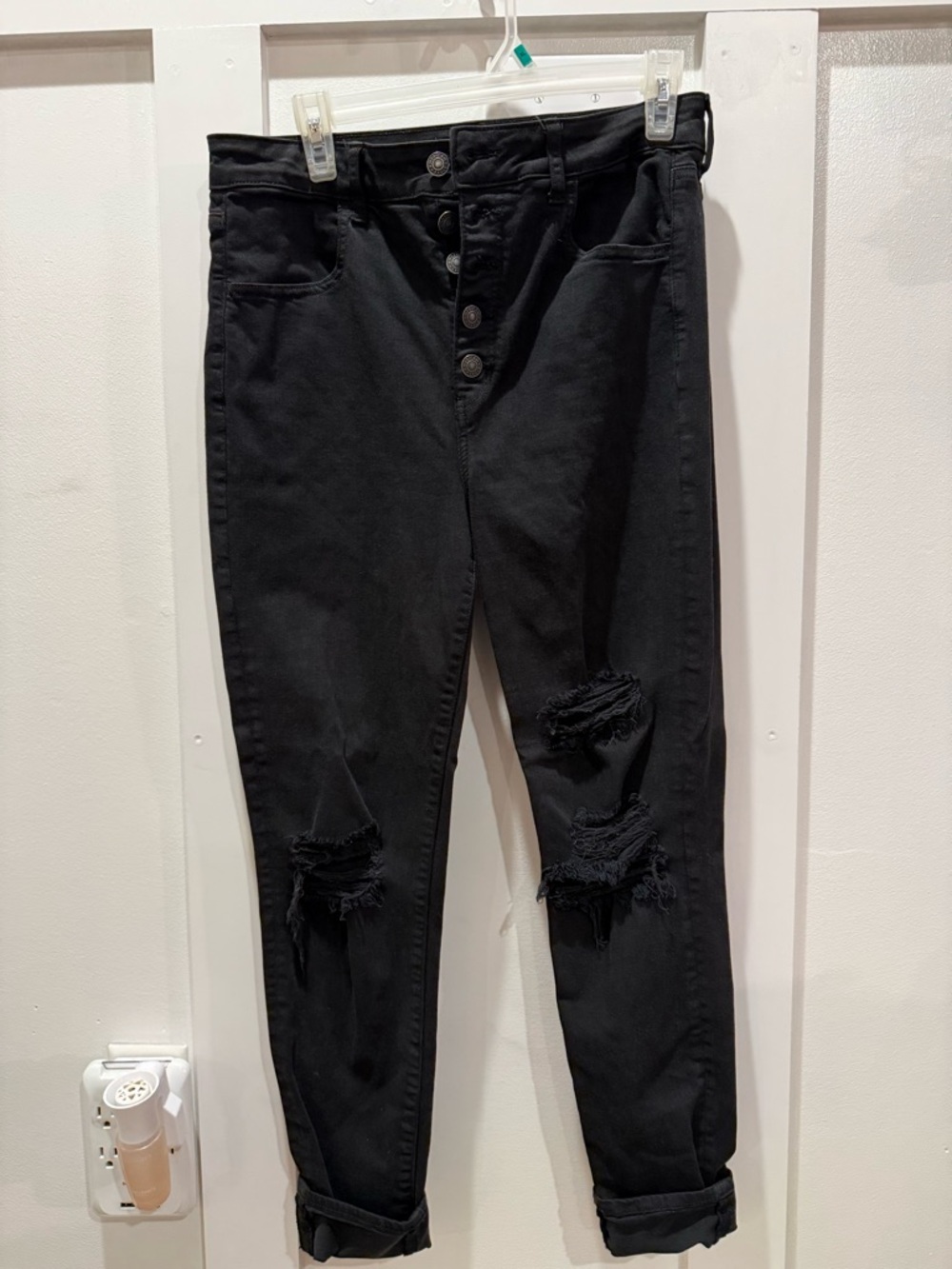 American Eagle Outfitters Black Distressed Next Level Stretch Skinny Pants